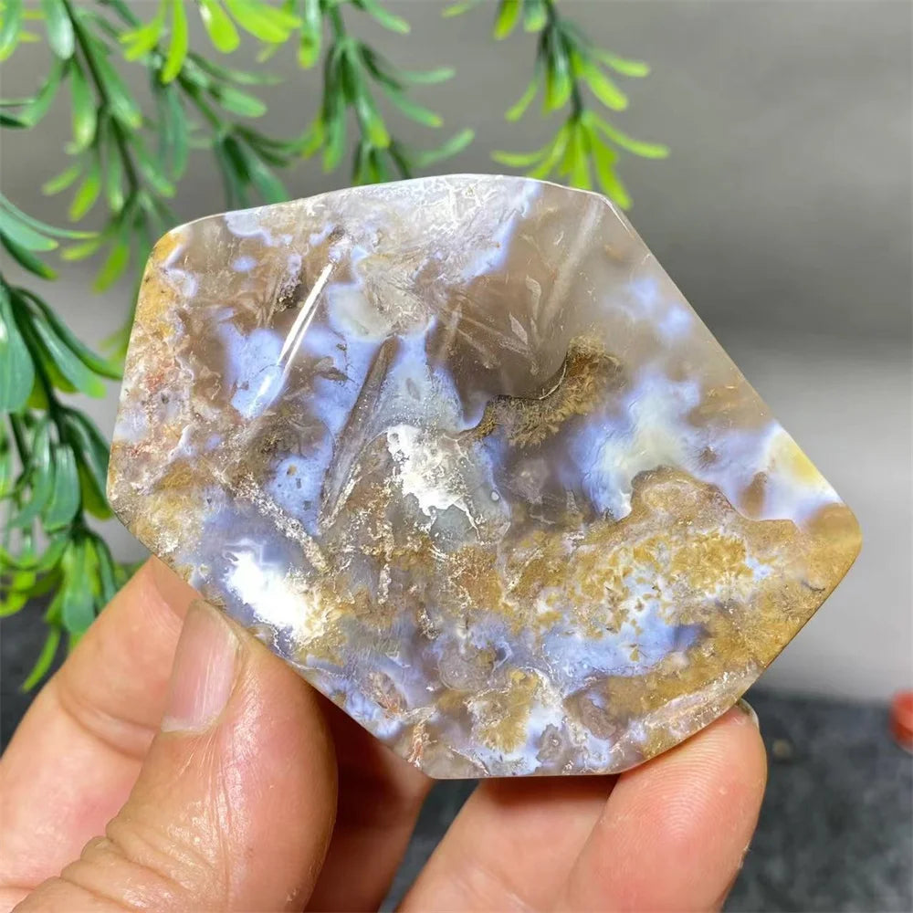 Crystal Natural Hair Agate Slab Polyhedron Quartz Minerals Home Decoration Stone Reiki High Quality Beauty Healing