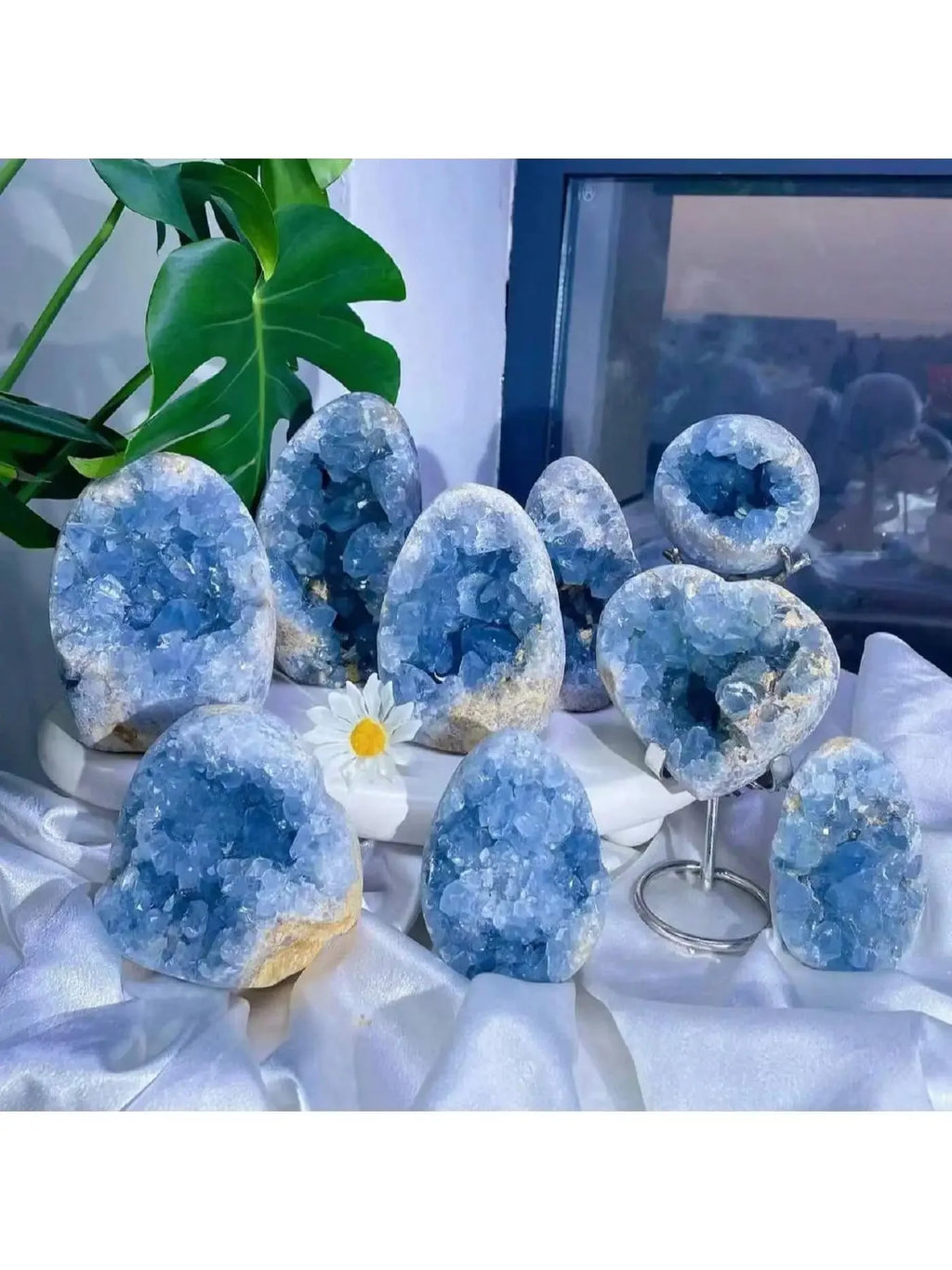 Celesitite crystal clusters for home décor, table décor, DIY, healing Yoga Meditation Office Decor
