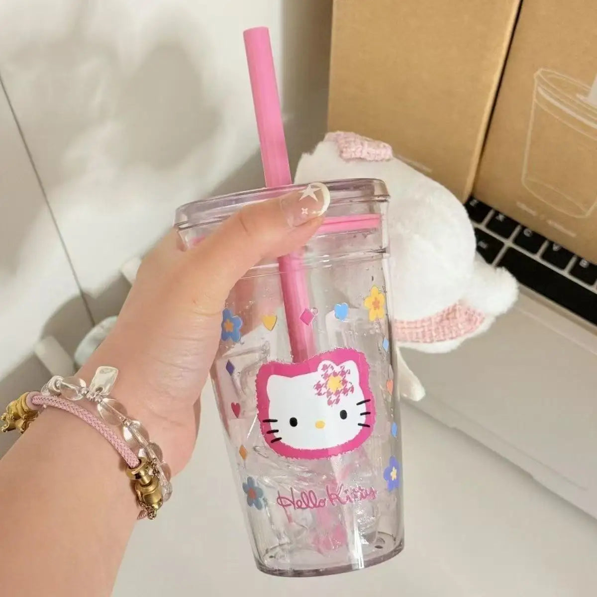 Sanrio Hello Kitty Pink Straw Transparent Cup