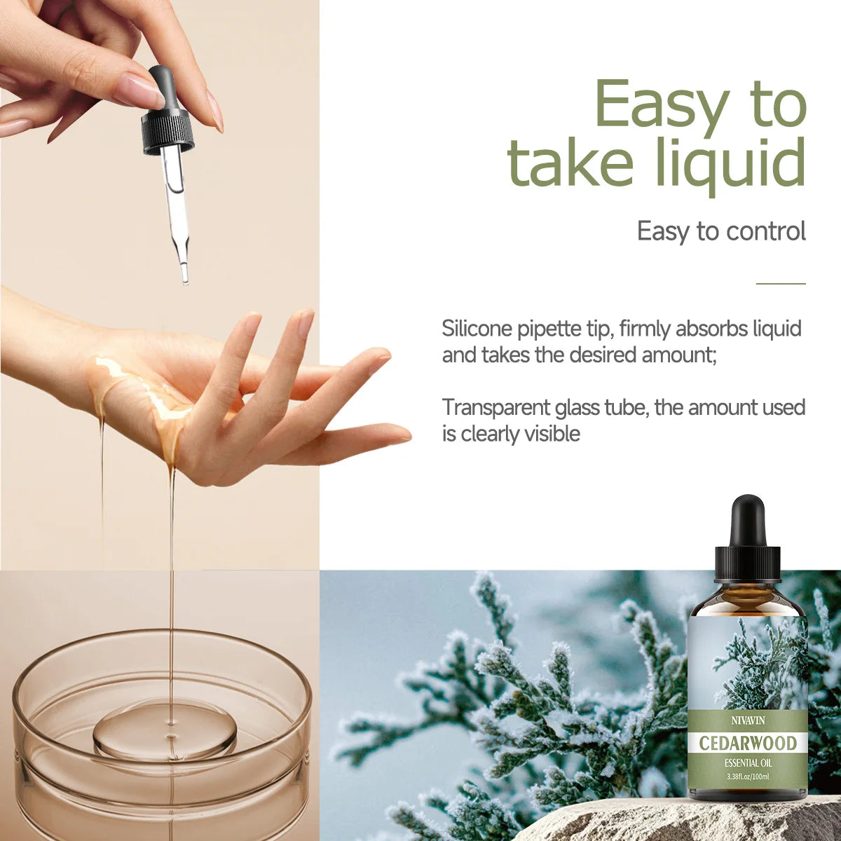 30ml/60ml/100ml cedar essential oil is suitable for facial hydration, moisturizing, hair care, skin care, and perfume making