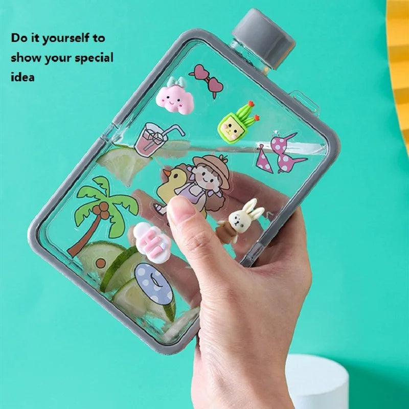 Portable Transparent Plastic Water Bottle - Flat, BPA-Free, Handbag-Friendly DIY Flask