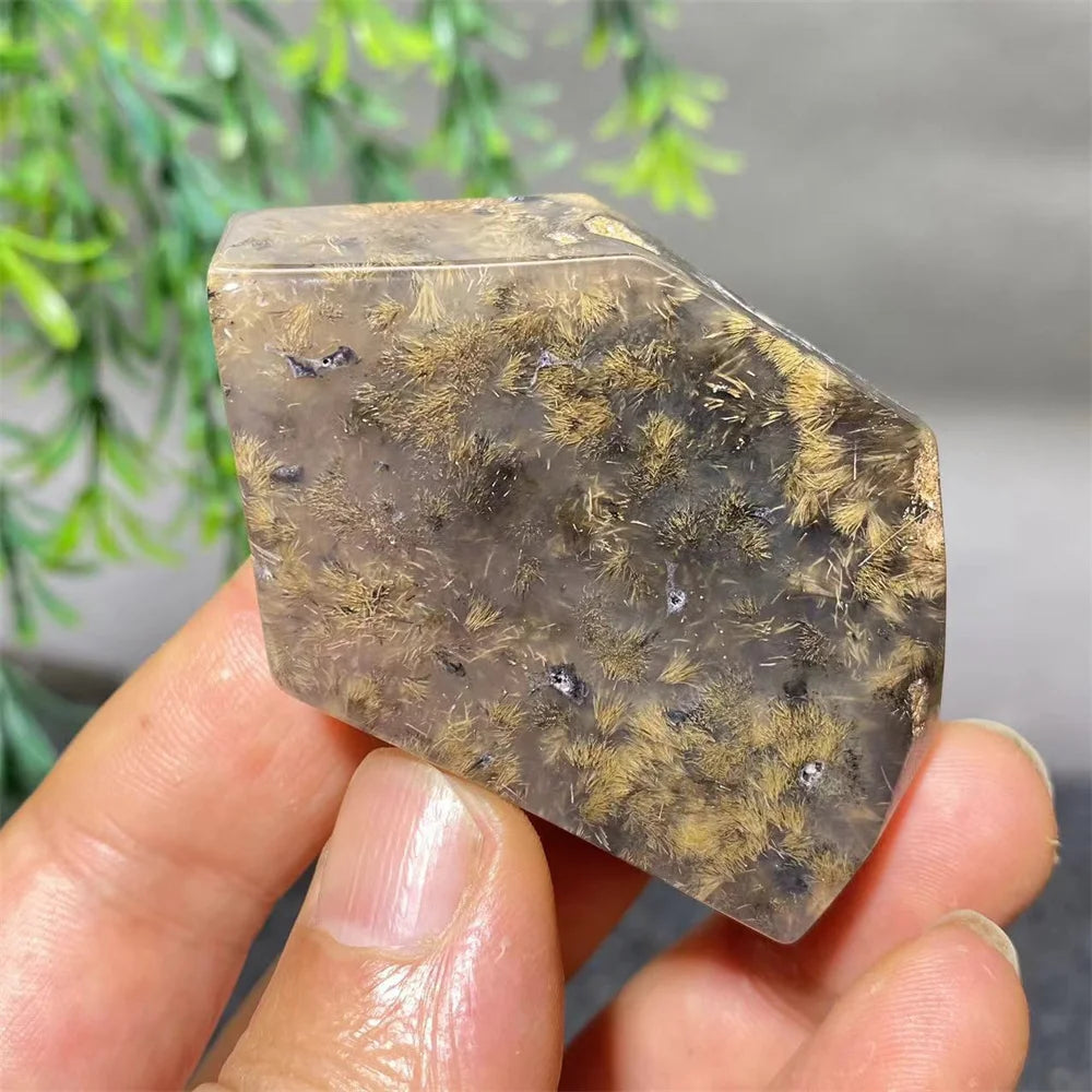 Crystal Natural Hair Agate Slab Polyhedron Quartz Minerals Home Decoration Stone Reiki High Quality Beauty Healing