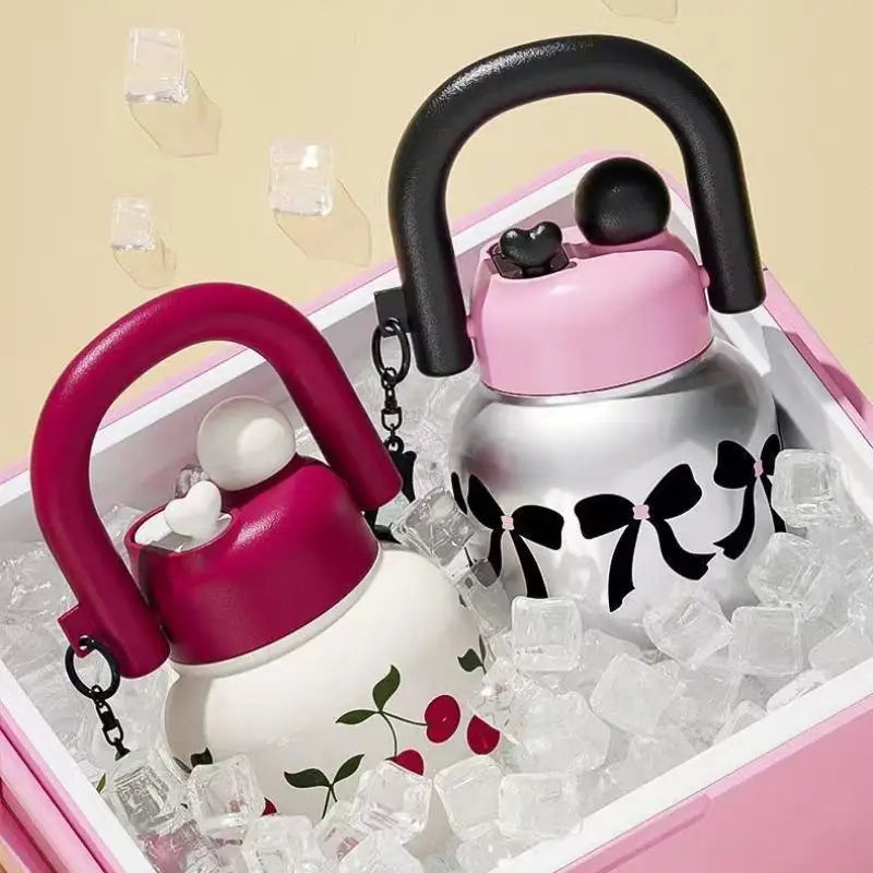 23 oz Cute Decorated Water Bottle - Durable Plastic, Dual Strap, Wide Mouth, Travel-Friendly - Perfect for On-the-Go!