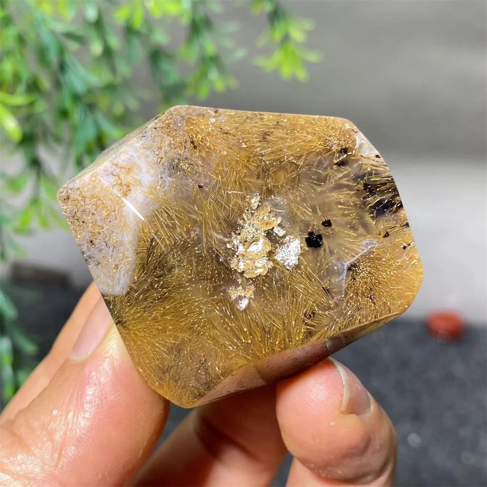 Crystal Natural Hair Agate Slab Polyhedron Quartz Minerals Home Decoration Stone Reiki High Quality Beauty Healing