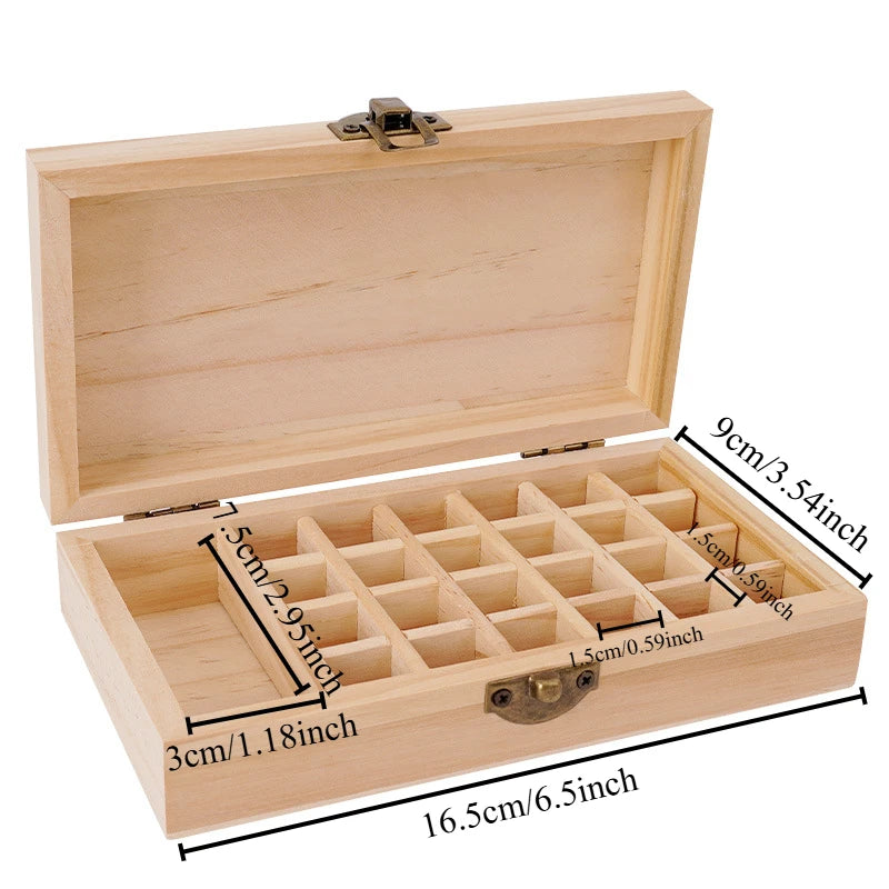 Large-Capacity Essential Oil Wooden Box - Pure Solid Wood, 25 Compartments for Secure Essential Oil Storage