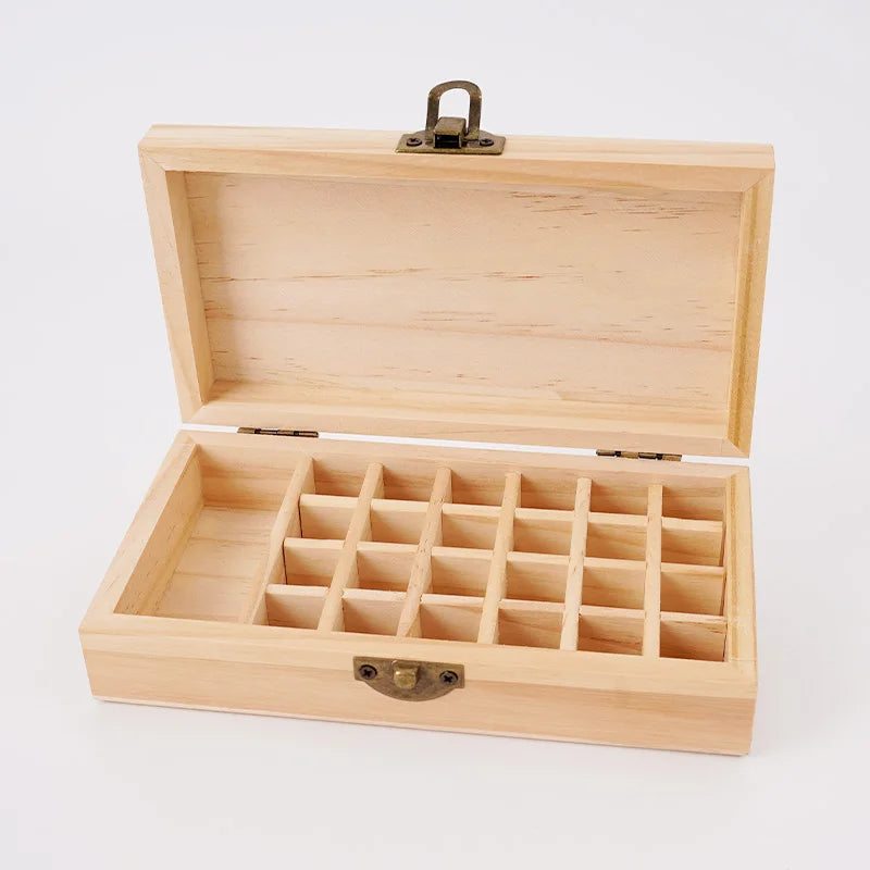 Large-Capacity Essential Oil Wooden Box - Pure Solid Wood, 25 Compartments for Secure Essential Oil Storage
