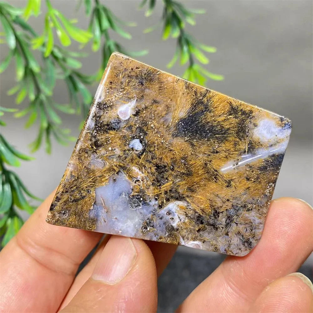 Crystal Natural Hair Agate Slab Polyhedron Quartz Minerals Home Decoration Stone Reiki High Quality Beauty Healing